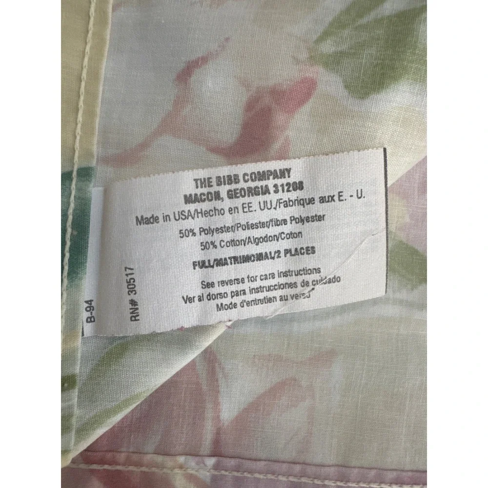 Vintage The Bibb Company Floral Tulip Flat Sheet Full Size Made in USA Cream